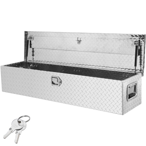 VEVOR 48"x15"x15" Heavy Duty Aluminum Truck Bed Tool Box, Diamond Plate Tool Box with Side Handle and Lock Keys, Storage Tool Box Chest Box Organizer for Pickup, Truck Bed,Silver