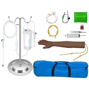 VEVOR Phlebotomy Practice Kit, Dark Skin IV Practice Kit Venipuncture Learning Phlebotomy Practice Arm Kit with Infusion Stand for Nurse, Medical Students