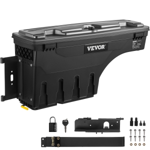 VEVOR 6.6 Gal/20 L Truck Bed Storage Box, Lockable Lid, Waterproof ABS Wheel Well Tool Box with Password Padlock, Compatible with Tundra 2007-2021, Driver Side, Black