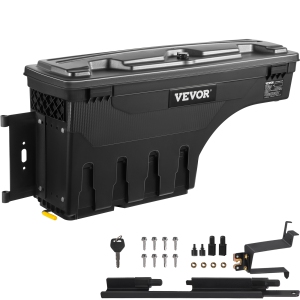 VEVOR 6.6 Gal/20 L Truck Bed Storage Box, Lockable Lid, Waterproof ABS Wheel Well Tool Box , Compatible with Chevrolet Silverado 1500 GMC Sierra 1500 2019-2020, Driver Side, Black