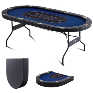 VEVOR 10 Player Foldable Poker Table, Blackjack Texas Holdem Poker Table with Padded Rails and Stainless Steel Cup Holders, Portable Card Board Game Table, 84" Oval Casino Table