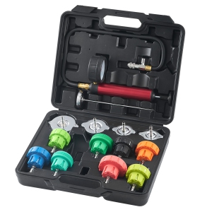 VEVOR 14 pcs Universal Radiator Pressure Tester Kit, Coolant Pressure Tester Kit with Manual Pump and Color-coded Steel Test Cap Adapters, with Toolbox, For Cars Cooling System