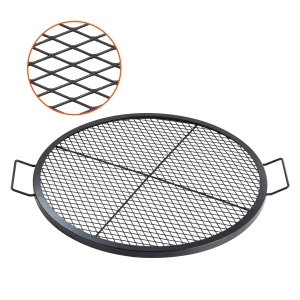 VEVOR X-Marks Fire Pit Grill Grate, Round Cooking Grate, Heavy Duty Steel Campfire BBQ Grill Grid with Handle and Support X Wire, Portable Camping Cookware, 30 Inch Black