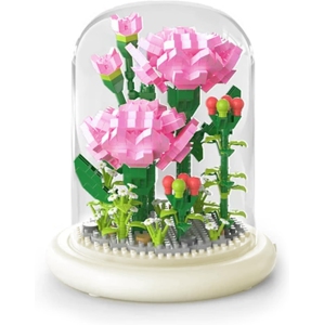 Flower building block set, creative bonsai tree and carnation preserved bouquet, with protective cover, suitable for birthday gifts, for mother