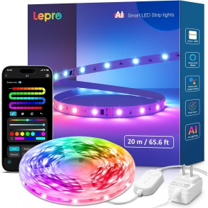 Lepro S1 AI LED Lights, 65.6ft WiFi RGBIC Led Lights Strip for Bedroom, Work with Alexa/Google LED Strip Lights, Music Sync LED Light Strips