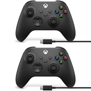 Xbox Wireless Controller, Carbon Black - 2 Pack with USB-C Cables for PC
