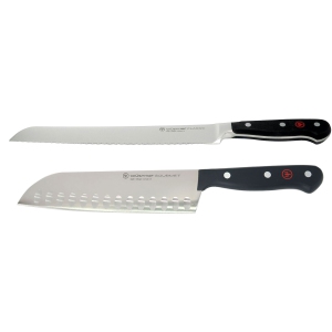 Wusthof Classic 9" Bread Knife and Wusthof Gourmet 7" Hollow Edge Santoku Knife