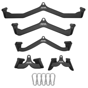 VEVOR LAT Pulldown Attachments, Cable Machine Rowing T-bar V-bar 5 Set, Tricep Pull Down Bar, Back Strength Training Rubber Coated Handle Grip, Bicep Curl Tricep Lat Pulldown Bar