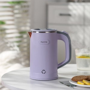 600W Travel Electric Kettle - 4-6 Min Fast Boil, Food-Grade 304 Stainless Steel, Compact & Lightweight for Hotels/Offices（Light purple）