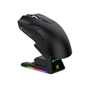 Wireless Gaming Mouse with Magnetic RGB Charging Dock,Anti Slip Grip Tape,PixArt PAW3395 Pro Sensor,40000DPI,BT/2.4Ghz/Wired,Optical Micro Switch for PC Mac Gamer(Black)