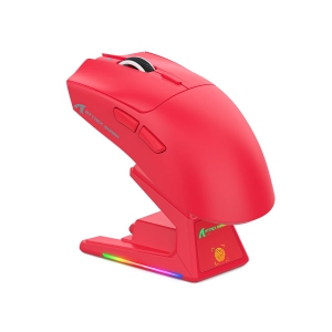 Wireless Gaming Mouse with Magnetic RGB Charging Dock,Anti Slip Grip Tape,PixArt PAW3395 Pro Sensor,40000DPI,BT/2.4Ghz/Wired,Optical Micro Switch for PC Mac Gamer(Red)