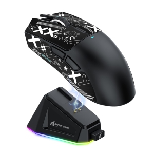 Mouse Gamer Attack Shark X11 59g Superleve sem fio com Fita Antiderrapante, Dock RGB, 22000 DPI, 5 botões programáveis para PC/Mac (Preto)