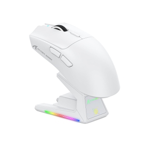 Wireless Gaming Mouse with Magnetic RGB Charging Dock,Anti Slip Grip Tape,PixArt PAW3395 Pro Sensor,40000DPI,BT/2.4Ghz/Wired,Optical Micro Switch for PC Mac Gamer(White)