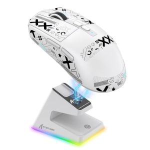 Wireless Gaming Mouse,RGB Magnetic Charging Dock,49g Ultralight X3 Upgrade,Tri-Mode 2.4GHz/BT5.2/USB-C,PAW3395 Sensor 26KDPI,G502 Programmable Mice for Win/Mac - White&Tape