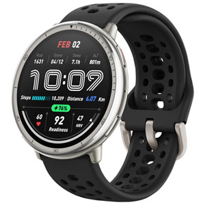 Amazfit Active 2 44mm Stainless Steel LTE Smartwatch with Heart Rate Monitor and GPS - Black Band