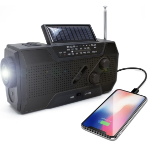 Multifunctional emergency radio hand crank solar USB charging AMMFWB outdoor disaster prevention lighting SOS-black