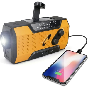 Multifunctional emergency radio hand crank solar USB charging AMMFWB outdoor disaster prevention lighting SOS-orange