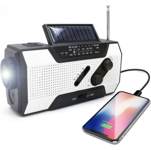 Multifunctional emergency radio hand crank solar USB charging AMMFWB outdoor disaster prevention lighting SOS-white