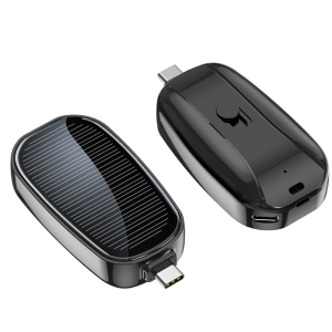 Emergency solar charger, outdoor wireless mobile power bank, compact and portable - Type-C interface, black