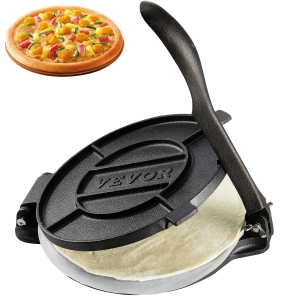 VEVOR 8 Inch Tortilla Press, Tortilla and Roti Maker, Cast Iron Heavy Duty Tortilladora Press, Pre-Seasoned Pataconera Maker with 100 Pcs Parchment Paper, Dough Maker, Silver
