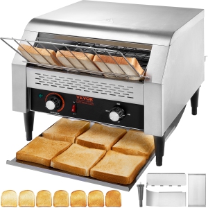 VEVOR Commercial Conveyor Toaster, 450 Slices/Hour Conveyor Belt Toaster, Heavy Duty Stainless Steel Commercial Toaster Oven, Electric Restaurant Commercial Toaster for Toast Bun