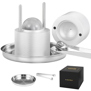 VEVOR 2.4" Ice Ball Press, Ice Ball Maker, Aircraft Al Alloy Ice Ball Press Kit for 60mm Ice Sphere, Ice Press with Tong and Drip Tray, for Whiskey, Cocktail, Bourbon, Silver