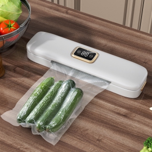 Vacuum Packaging Machine - Universal seal for wet and dry foods, easy to clean design, one-touch operation, suitable for all food types, compact and lightweight (white)