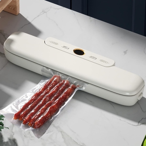 Multifunctional vacuum sealer - adjustable suction, suitable for dry/wet/soft food, one-touch operation, with compressor (white 10 bags)