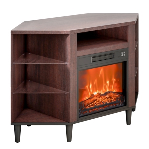 VEVOR 50" Electric Fireplace TV Stand, Corner TV Stand for TVs, Corner Console with 18" Fireplace, Vintage Design, 20 LED Lights, Remote Control & Timer for Living Room, Brown