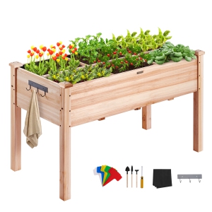 VEVOR 47.2 x 22.8 x 30 inch Raised Garden Bed, Wooden Planter Box, Elevated Outdoor Planting Boxes with Legs, for Growing Flowers/Vegetables/Herbs in Backyard/Garden/Patio/Balcony