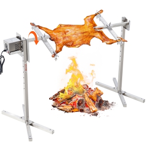 VEVOR 46 Inch Electric BBQ Rotisserie Grill Kit, 132 lbs, Automatic 52W Motor Height Adjustable Universal Roaster Stand, Stainless Steel Grilling Kit, Spit Rod with Heat Shield