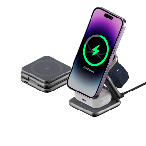 ADAM Elements Magnetic Wireless Mag 3 3-in-1 Power Charging Station for iPhone 12/13/14/15/16 series, Apple Watch and AirPods