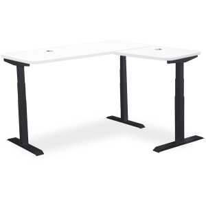 MotionGrey L Shape-Triple Motors Standing Desk with Memory Settings -71"x65" White Top Black Frame- Adjustable Sit-Stand Computer Table for Home, Office & Gaming