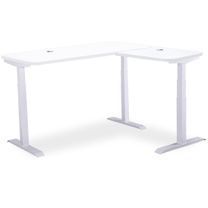 MotionGrey L Shape-Triple Motors Standing Desk with Memory Settings -71"x65" White Top White Frame- Adjustable Sit-Stand Computer Table for Home, Office & Gaming