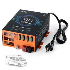 VEVOR 80 Amp RV Converter, 110V AC to 12V DC RV Power Converter Battery Charger with 4 Stage Smart Charging 13V to 16.5V Adjustable Range, Compatible with Lithium Lead Acid Battery