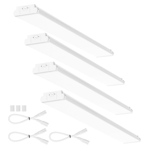 VEVOR 4FT LED Wraparound Light,50W, 5500LM Flush Mount LED Shop Light, 4 Pack 6500K Daylight LED Kitchen Ceiling Lighting Fixtures, for Garage Office Laundry Fluorescent Tube, FCC