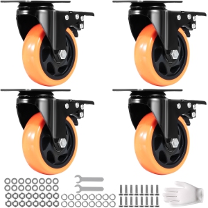 VEVOR 4-inch Swivel Plate Casters, Set of 4, with Security A/B Locking No Noise PVC Wheels, 350 lbs Load Capacity Per Caster, Non-Marking Wheels for Cart Furniture Workbench