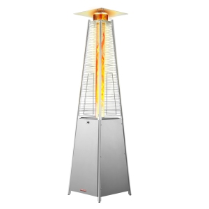 VEVOR 48000BTU Patio Heater for Outdoor Use, Pyramid Propane Heater w/Wheels, Quartz Glass Tube Outdoor Patio Flame Heater for Patio, Party, Backyard, Garden, Decoration, Silver