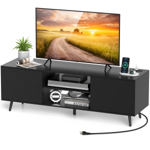 Costway TV Stand for 60" TVs Mid Century Modern Media Console Table with Adjustable Shelf Brown/Black