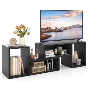 Costway 2 PCS Adjustable TV Stands with Storage Cubes for TVs up to 55 Inches Cabinets White/Black