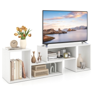 Costway 2 PCS Adjustable TV Stands with Storage Cubes for TVs up to 55 Inches Cabinets White/Black