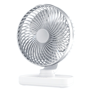 Silver 4-speed adjustable USB desk fan - ultra-quiet brushless motor, 3600 mAh battery, swings left and right, portable cooling device for office/home