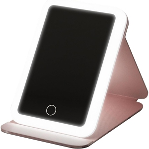 Illuminated travel makeup mirror, travel led mirror, travel makeup mirror with light, touch control led travel mirror (monochrome cold light-pink)