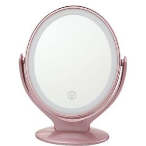 Desktop LED makeup mirror with light multifunctional rotating portable dressing mirror - pink