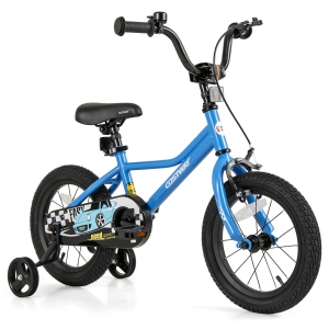 Costway 12"/14"/16"/18" Kids Training Bike with Removable Training Wheels Pneumatic Tires Navy/Black
