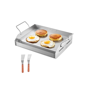 VEVOR 17x13 inch Stainless Steel Griddle, Universal Flat Top Rectangular Plate, Gas Grill Griddle for BBQ Grill, Teppanyaki, Portable Family Cookware with Handle, for Camping