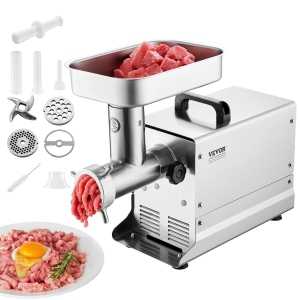 VEVOR 7 Lbs/Min Capacity Meat Grinder, Electric Meat Grinders with Blade, Grinding Plate, Sausage Maker, Stainless Steel Commercial Meat Mincer for Kitchen Restaurant Butcher Store