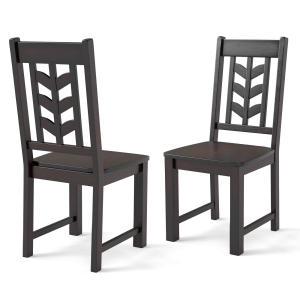 Costway Dining Chair Set of 2 with Rubber Wood Frame & Leaf-shape High Back for Kitchen Brown