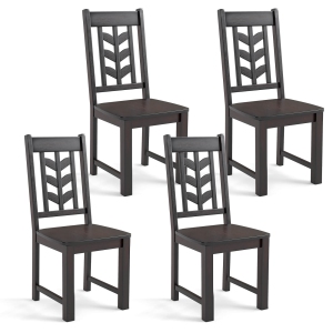 Costway Dining Chair Set of 4 with Rubber Wood Frame & Leaf-shape High Back for Kitchen Brown