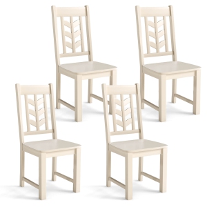 Costway Dining Chair Set of 4 with Rubber Wood Frame & Leaf-shape High Back for Kitchen White